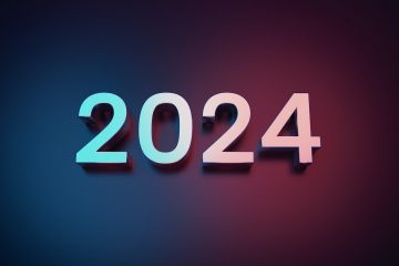 a blue and pink background with the numbers 2024